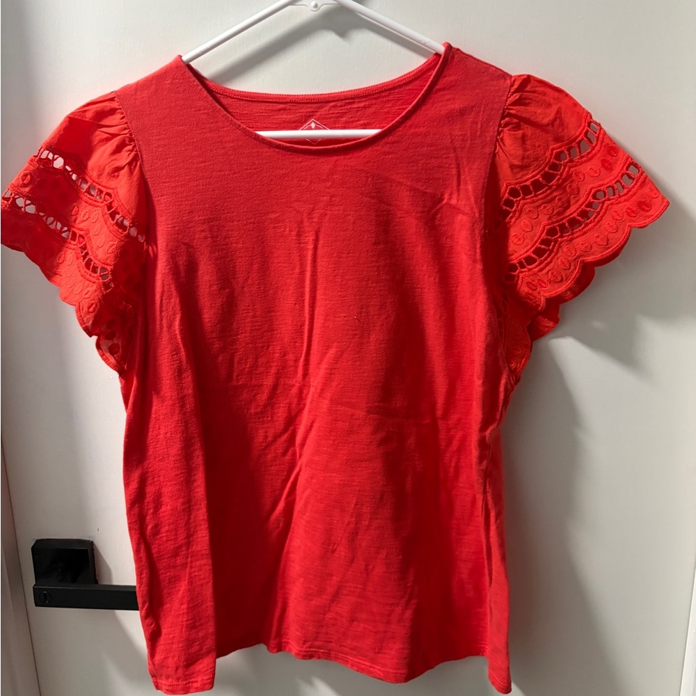 St. John's Bay Orange Short Sleeve Top with Lace Detail